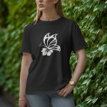 Flower With Butterfly - Half Sleeve T-Shirt for Women