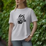 Flower With Butterfly - Half Sleeve T-Shirt for Women