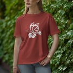 Flower With Butterfly - Half Sleeve T-Shirt for Women