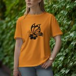 Flower With Butterfly - Half Sleeve T-Shirt for Women