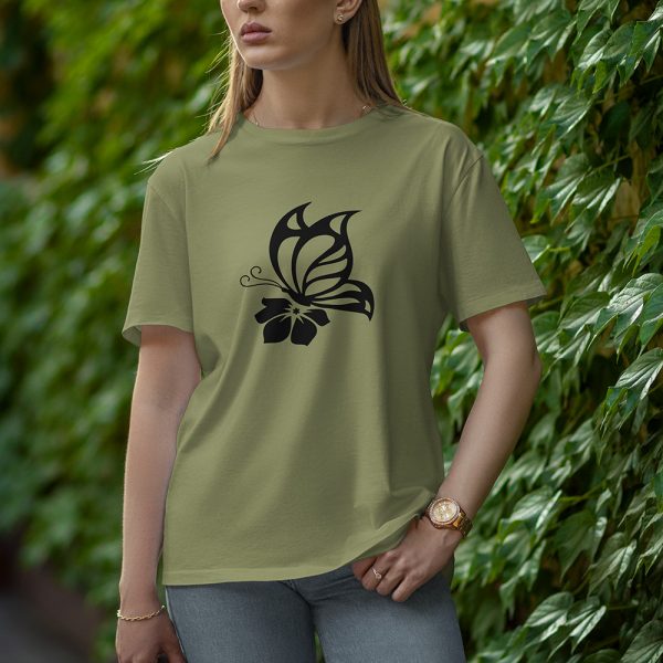 Flower With Butterfly - Half Sleeve T-Shirt for Women