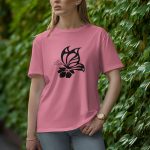 Flower With Butterfly - Half Sleeve T-Shirt for Women