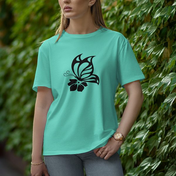 Flower With Butterfly - Half Sleeve T-Shirt for Women