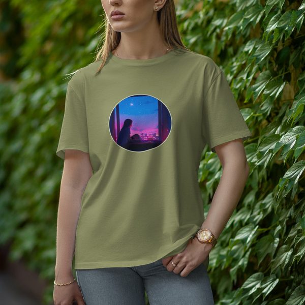 Siting Girl - Half Sleeve T-Shirt for Women