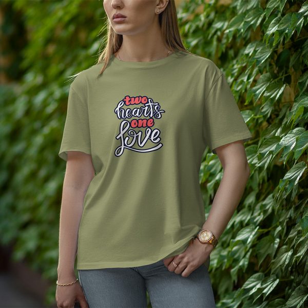 Two Hearts One Love - Half Sleeve T-shirt for Women