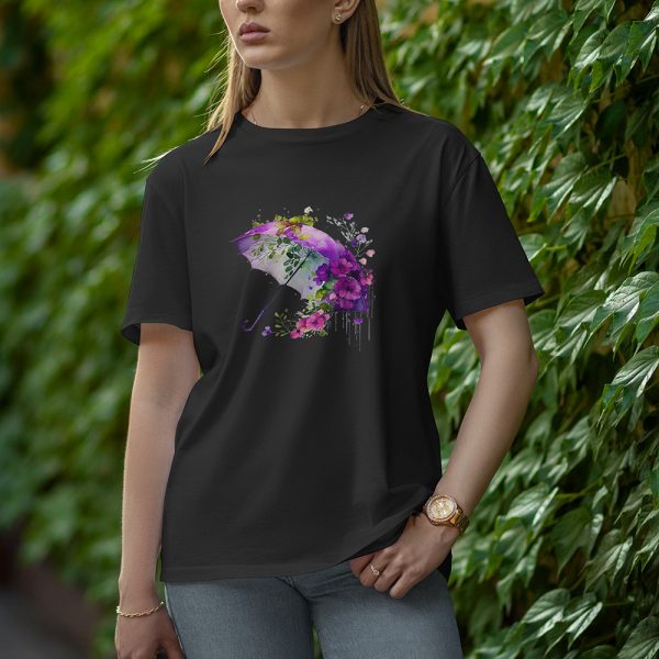 Umbrella With Flower - Half Sleeve T-Shirt for Women