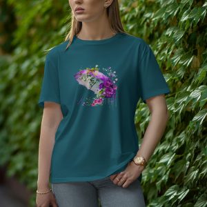 Umbrella With Flower - Half Sleeve T-Shirt for Women