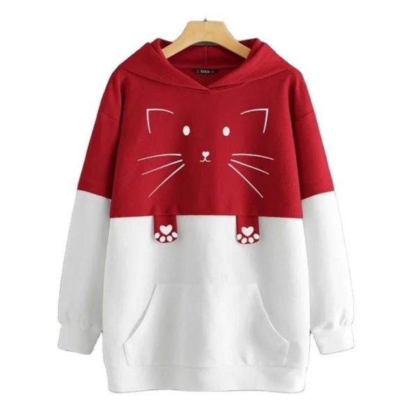 Premium Quality Stylish Cotton Hoodie Red And White Color For Women